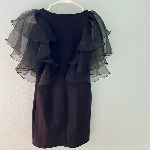 ZARA Black Mini Dress With Organza Sleeves size XS - Picture 6 of 11
